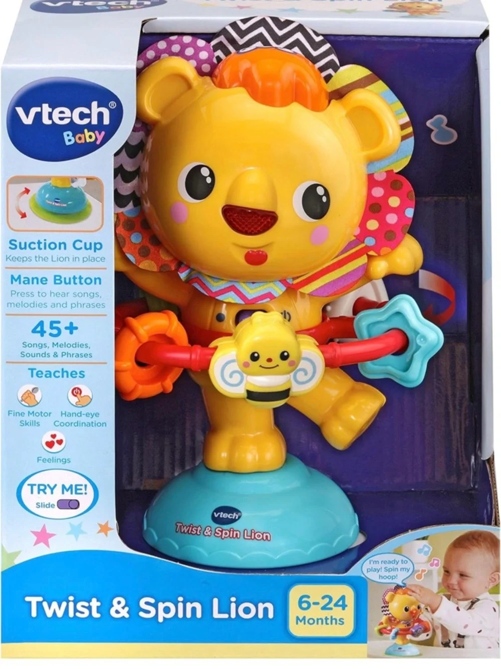 VTech Baby Bright Yellow Lion Activity Toy with Colorful Rings - Kids Toys
